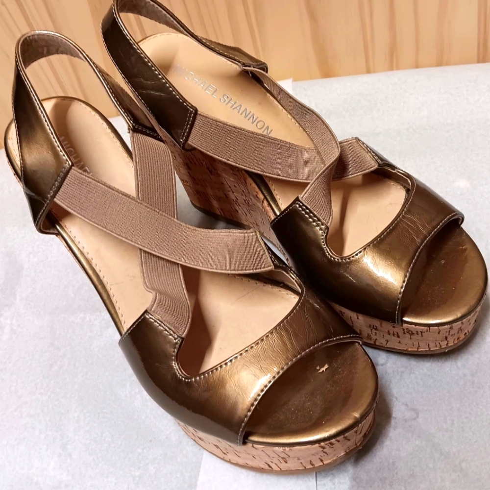 Michael Shannon Brown Wedge Sandals with Cork Sole